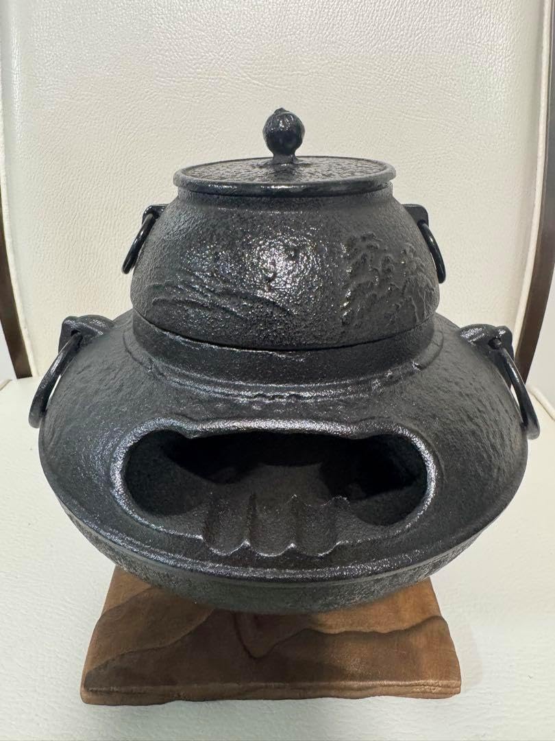 人間国宝 浄清造 茶釜 唐銅朝鮮風炉 風炉釜 野々田電熱器 敷板 茶道具